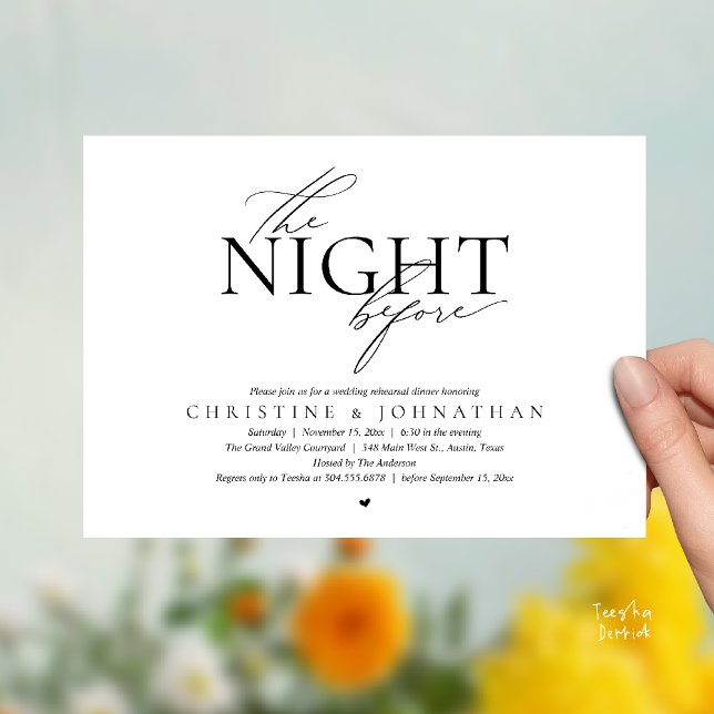 The Night Before, Modern Wedding Rehearsal Dinner  Einladung (The Night Before, Modern Wedding Rehearsal Dinner Invitation Card ion Black White)