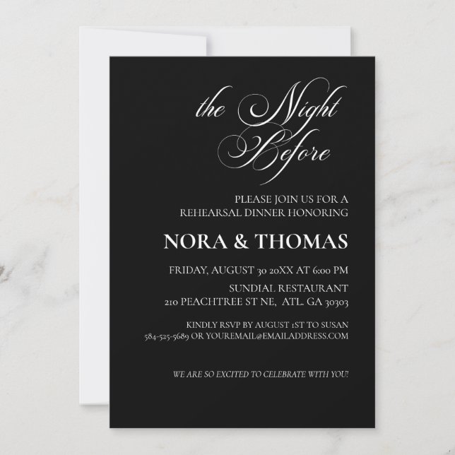 The Night Before Rehearsal Dinner Invitation Black Einladung (Vorderseite)