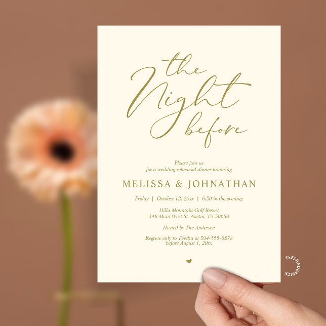 The Night Before Romantic Wedding Rehearsal Dinner Einladung (The Night Before Romantic Wedding Rehearsal Dinner Invitation card in yellow gold)
