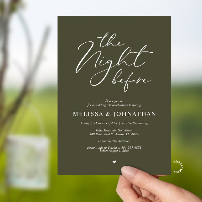 The Night Before Romantic Wedding Rehearsal Dinner Einladung (The Night Before Romantic Wedding Rehearsal Dinner Invitation card in Olive green)