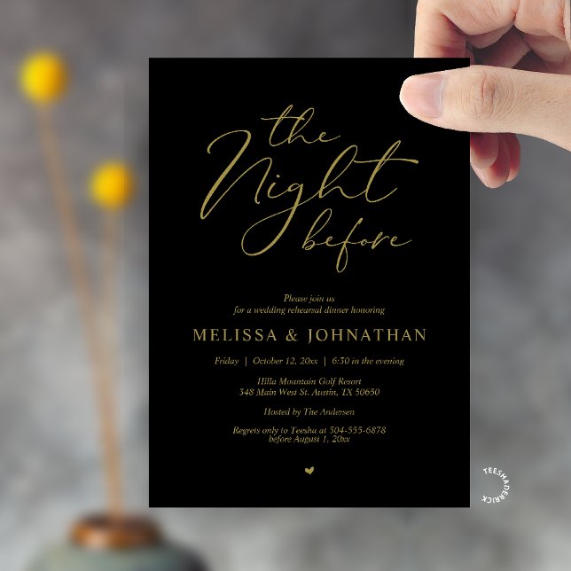 The Night Before Romantic Wedding Rehearsal Dinner Einladung (The Night Before Romantic Wedding Rehearsal Dinner Invitation card in black gold)