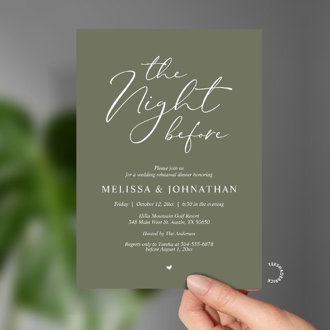 The Night Before Romantic Wedding Rehearsal Dinner Einladung (The Night Before Romantic Wedding Rehearsal Dinner Invitation card in Pastel Sage Green)