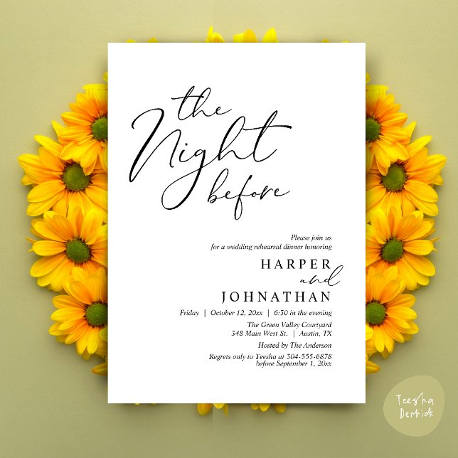 The Night Before Romantic Wedding Rehearsal Dinner Einladung (The Night Before Romantic Wedding Rehearsal Dinner Modern Invitation Card PDF White Black)