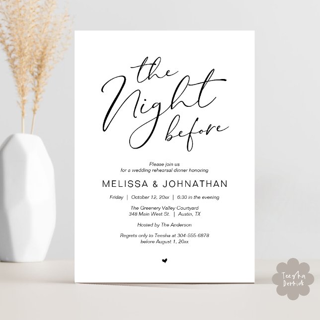 The Night Before Romantic Wedding Rehearsal Party Einladung (The Night Before Romantic Modern Wedding Rehearsal Dinner Aesthetic Invites Card PDF Black White)
