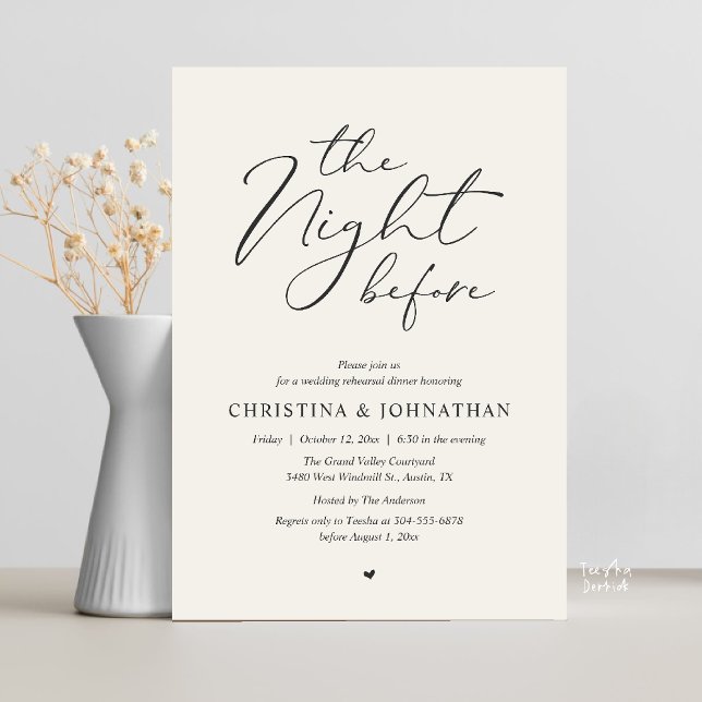 „The Night Before“ Soft Linen Probedinner Einladung (“The Night Before” Elegant Script Romantic Rehearsal Dinner Invitation Card Soft Linen)