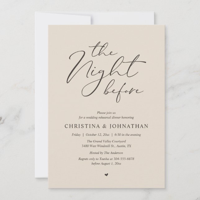„The Night Before“ Warm-Sand-Probe-Dinnerparty Einladung (Vorderseite)