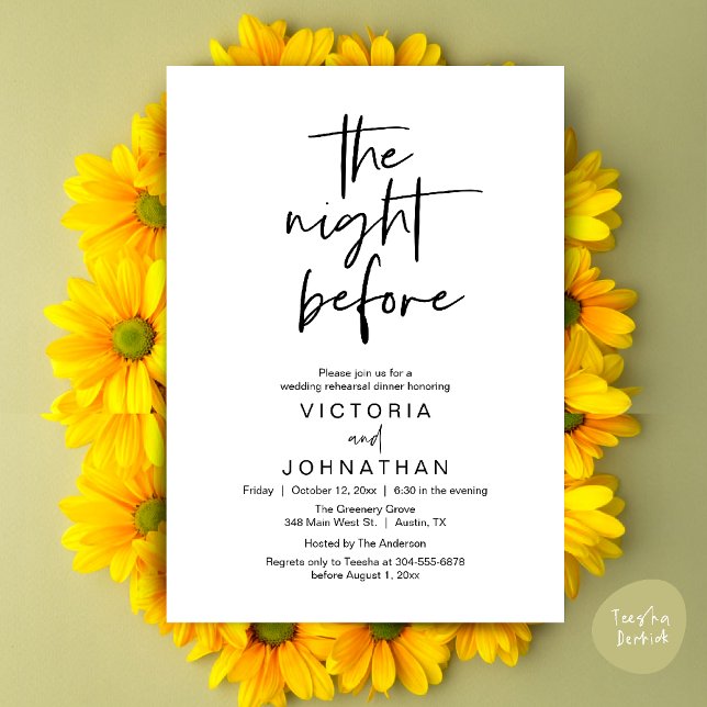 The Night Before, Wedding Rehearsal Dinner Party Einladung (The Night Before, Wedding Rehearsal Dinner Party Invites Card PDF Romantic Modern Casual Black White)