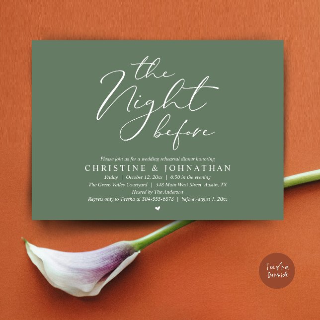 The Night Before Wedding Rehearsal Romantic Dinner Einladung (The Night Before Wedding Rehearsal Romantic Dinner Invitation Card in Sage Green)