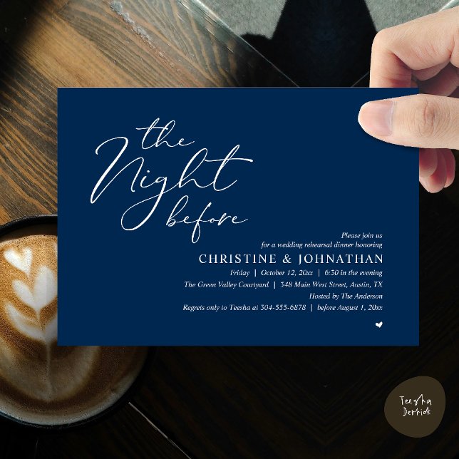 The Night Before Wedding Rehearsal Romantic Dinner Einladung (The Night Before Wedding Rehearsal Romantic Dinner Invitation Card in Navy Blue)