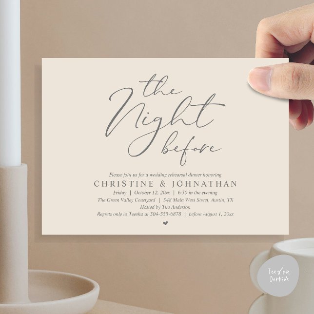 The Night Before Wedding Rehearsal Romantic Dinner Einladung (The Night Before Wedding Rehearsal Romantic Dinner Invitation Card in Cream Grey)