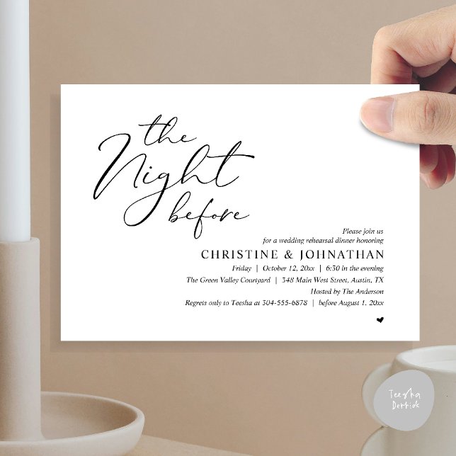 The Night Before Wedding Rehearsal Romantic Dinner Einladung (The Night Before Wedding Rehearsal Romantic Dinner Invitation Card in Black and White)