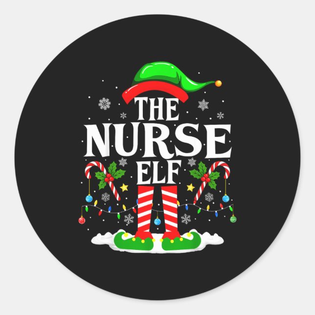 The Nurse Elf Christmas Nursing Funny Rn Christmas Runder Aufkleber (Vorderseite)