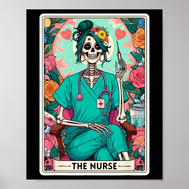 The Nurse Tarot Card Funny Skelett Nurse Hexy Poster (Vorne)