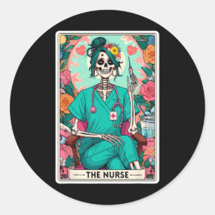 The Nurse Tarot Card Funny Skelett Nurse Hexy Runder Aufkleber