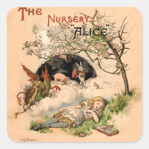 The Nursery Alice 1890 Vintage Wunderland Cover Quadratischer Aufkleber