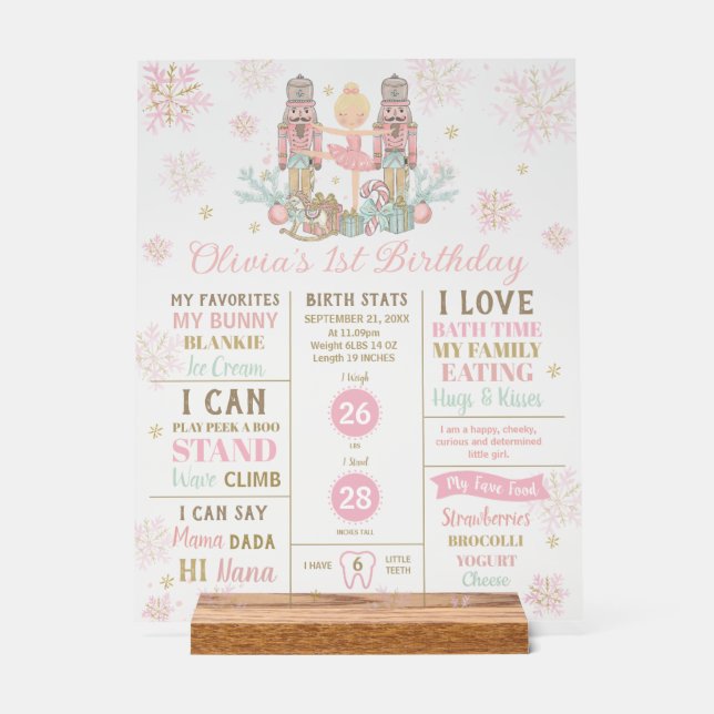 The Nutcracker 1st Birthday Milestone Birth Stats  Acrylschild (Vorderseite)
