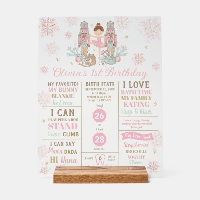 The Nutcracker 1st Birthday Milestone Birth Stats  Acrylschild (Vorderseite)