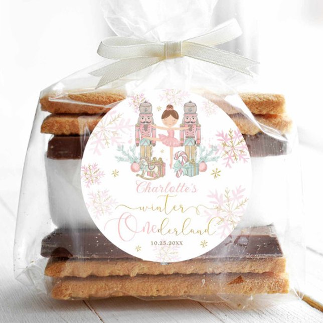 The Nutcracker Ballet Blush Pink Winter Onederland Runder Aufkleber (Von Creator hochgeladen)