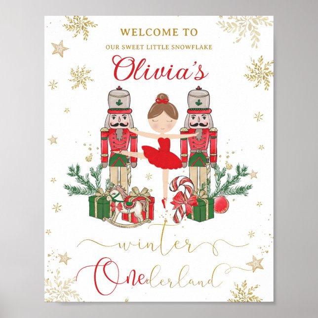 The Nutcracker Winter Onederland 1st Birthday Red  Poster (Vorne)