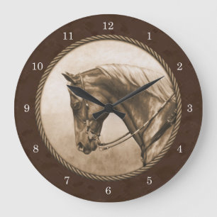 The Old West Quarter Horse Sepia Brown Große Wanduhr