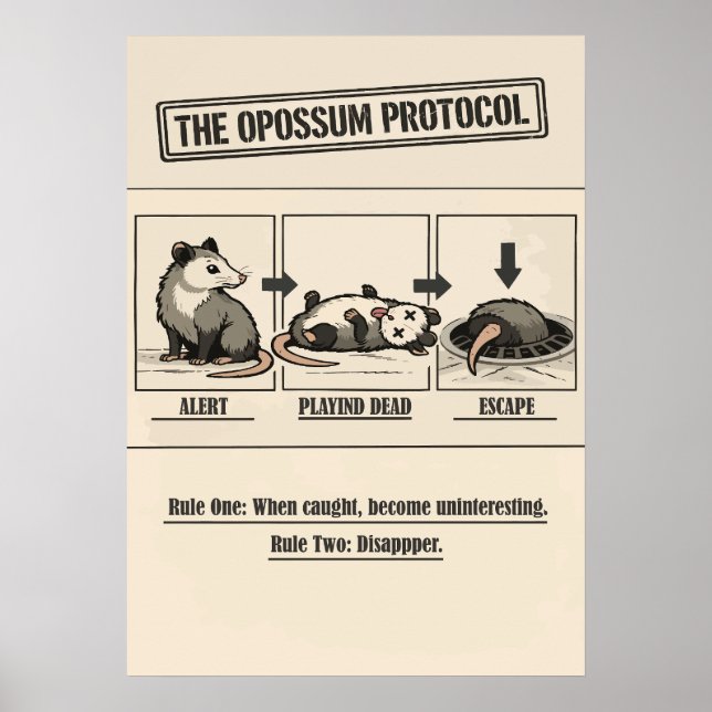 The Opossum Protocol Retro Humor Poster (Vorne)