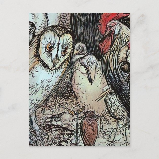 "The Owl and the Birds" von Arthur Rackham Postkarte (Vorderseite)