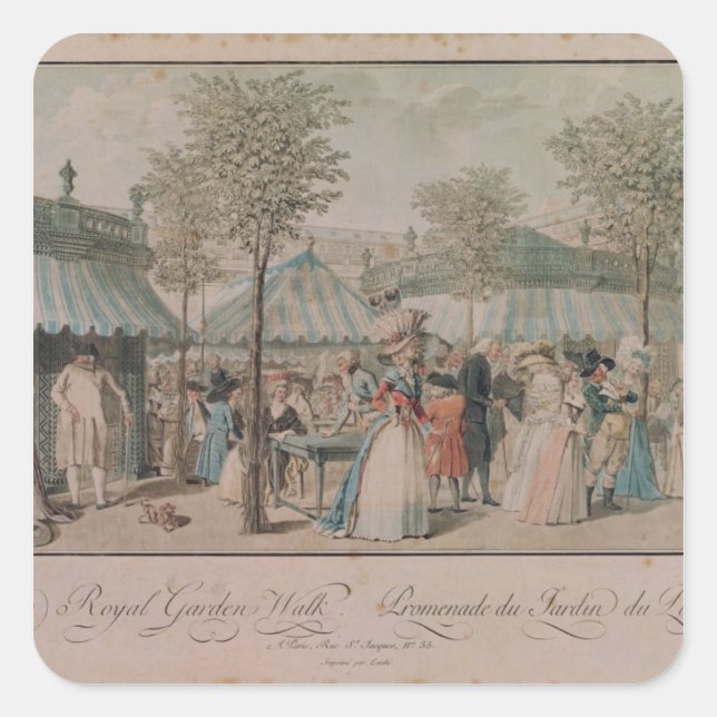 The Palais Royal Garden Walk, 1787 Quadratischer Aufkleber (Vorderseite)