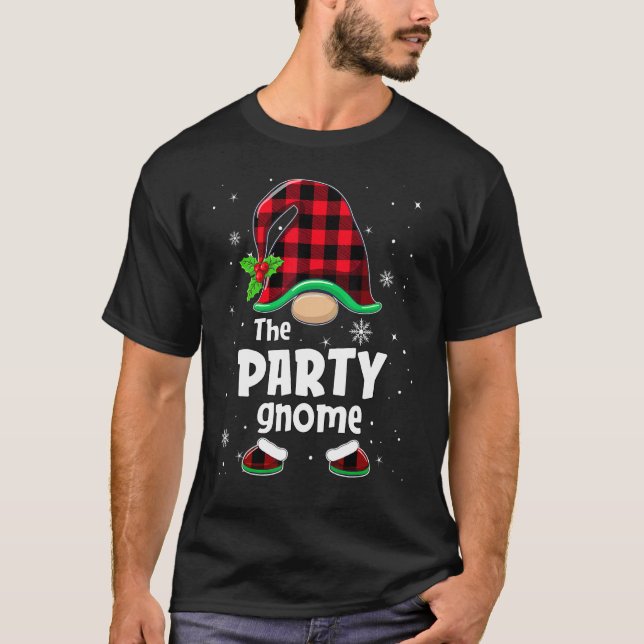 The Party Gnome Buffalo Plaid Christmas Matching F T-Shirt (Vorderseite)