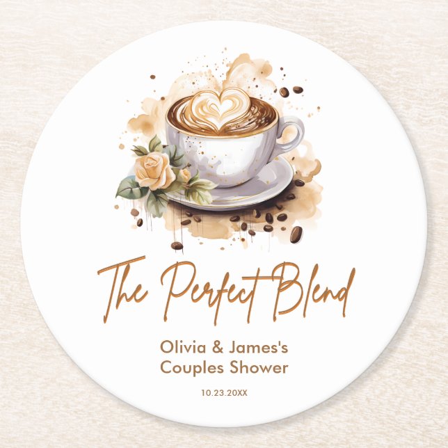 The Perfect Blend Coffee Wedding Couples Shower  Runder Pappuntersetzer (Vorderseite)