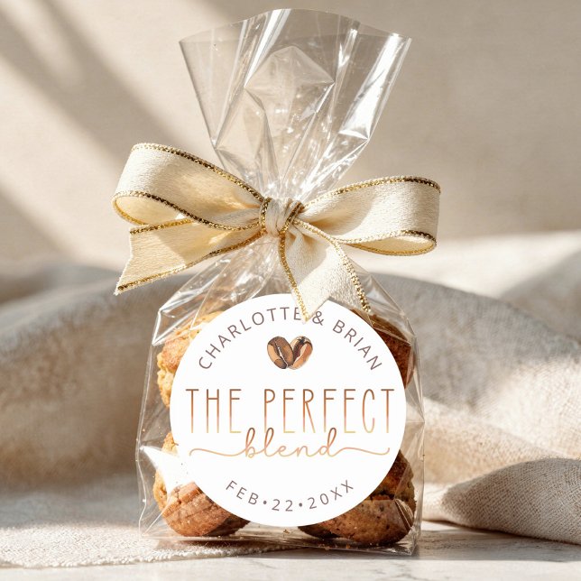 The Perfect Blend Coffee Wedding Shower Runder Aufkleber (Perfect Blend Favor Sticker)