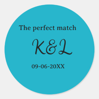 The perfect match couple name letter date blue sim runder aufkleber