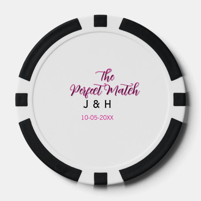 The perfect match pink black name date wedding cou pokerchips (Vorderseite)