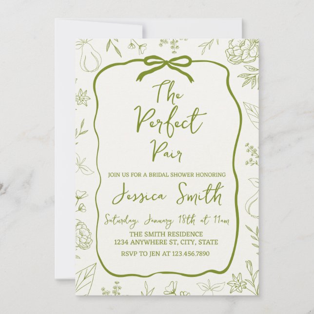 The Perfect Pair Green Bridal Shower Invitation Einladung (Vorderseite)