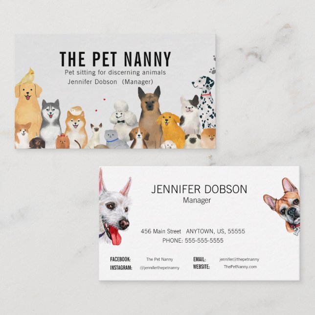 The Pet Nanny...Pet sitzend Hund Business Card Visitenkarte (Vorne/Hinten)