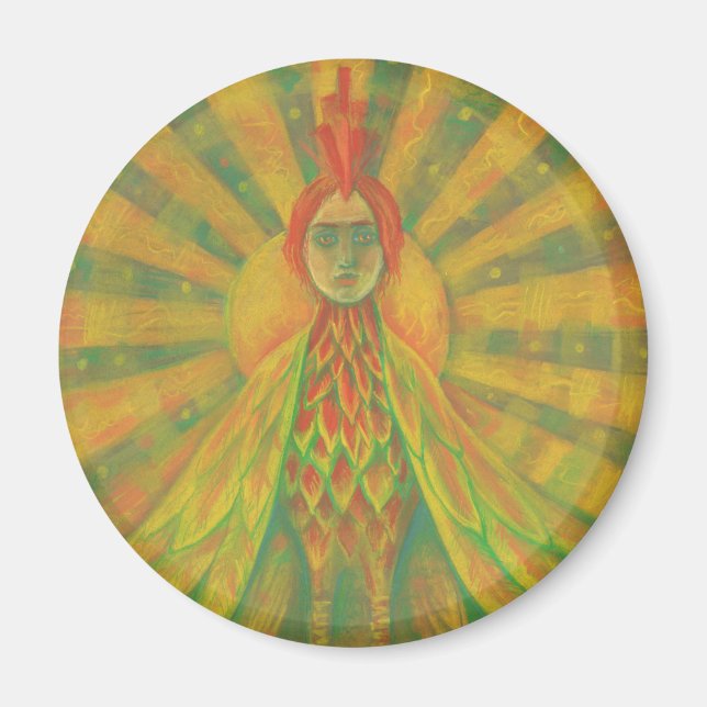 "The Phoenix", Sonnenvogel, Göttin, Gelb & Orange, Magnet (Vorne)