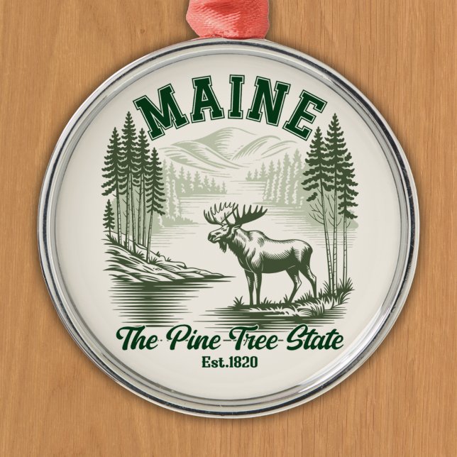 The Pine Tree State  - Mountain Forest View Ornament Aus Metall (Von Creator hochgeladen)