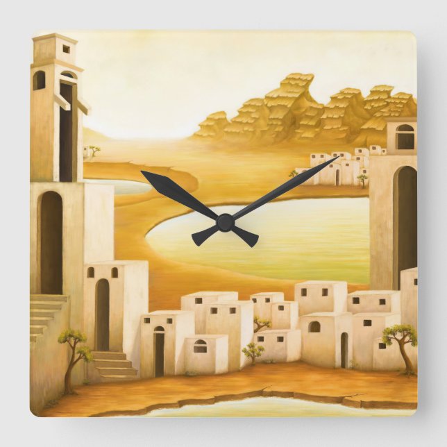 "The Place" - Nahost / Orient Wüstenmalerei Quadratische Wanduhr (Vorderseite)