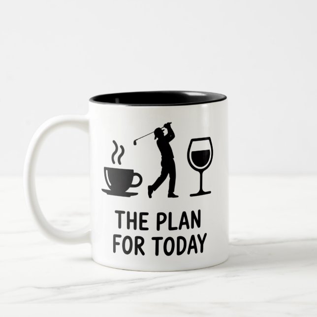 The Plane For Today Funny Golf Wine Coffee Golfer  Zweifarbige Tasse (Links)