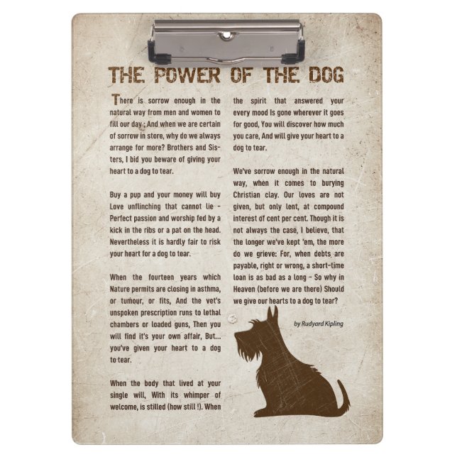 The Power of the Dog Poem - Rudyard Kipling  Klemmbrett (Vorderseite)
