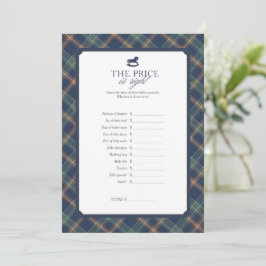The Price Is Right Baby Shower Game Navy Plaid Hinweiskarte