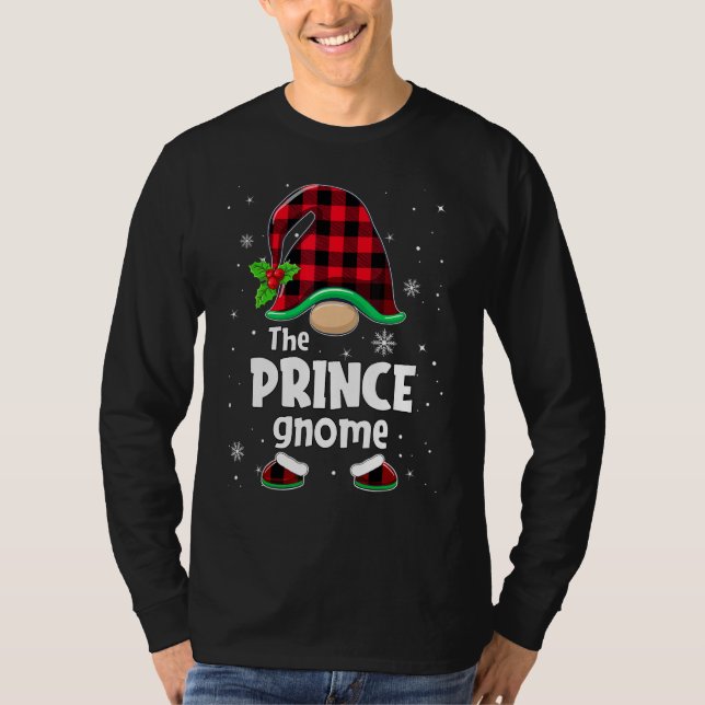 The Prince Gnome Buffalo Plaid Christmas Matching  T-Shirt (Vorderseite)