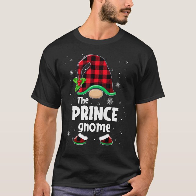 The Prince Gnome Buffalo Plaid Christmas Matching  T-Shirt (Vorderseite)