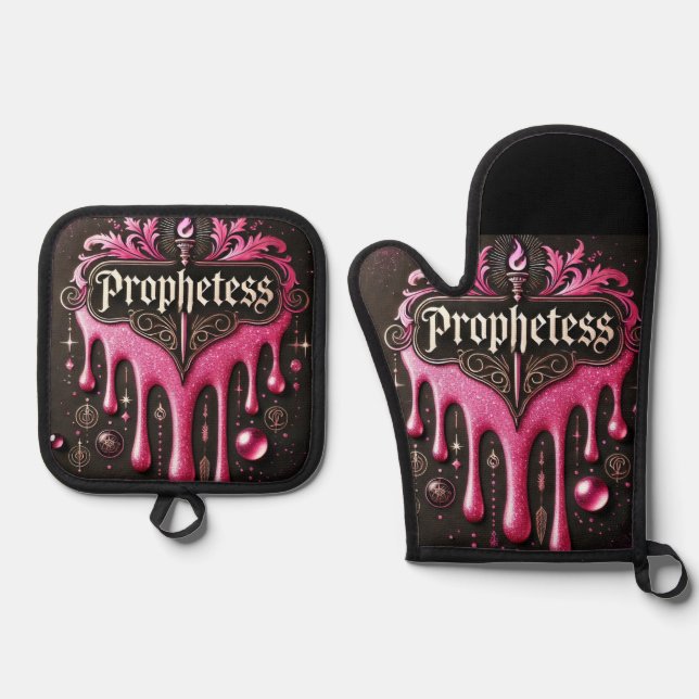 'The Prophetess' Oven Mitts & Pot Holders Set: Han Ofenhandschuh & Topflappen-Set (Vorderseite)
