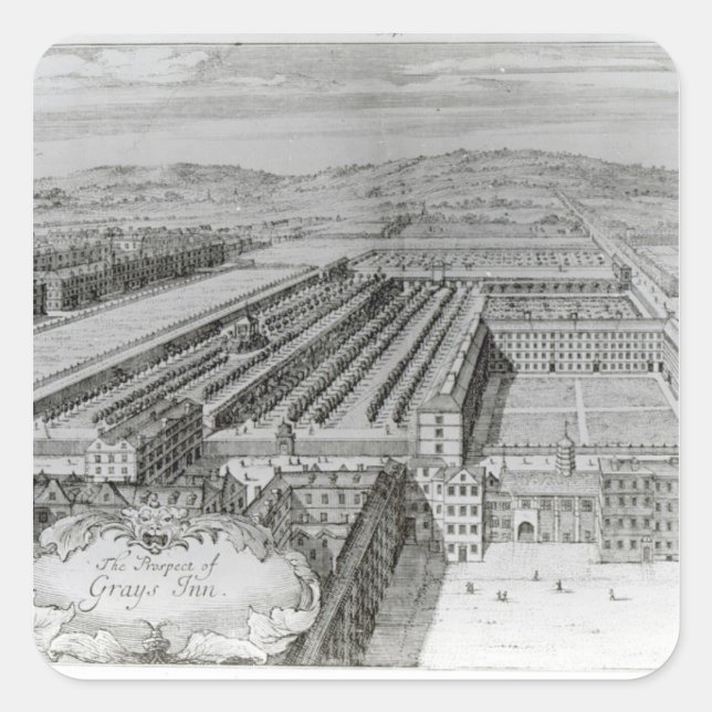 The Prospect of Grays Inn, 1720 Quadratischer Aufkleber (Vorderseite)