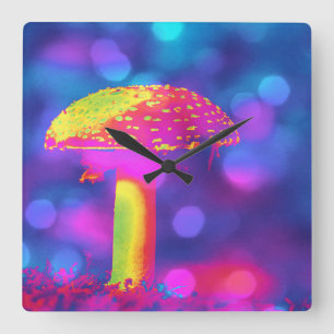 The Psychedelic Mushroom Quadratische Wanduhr