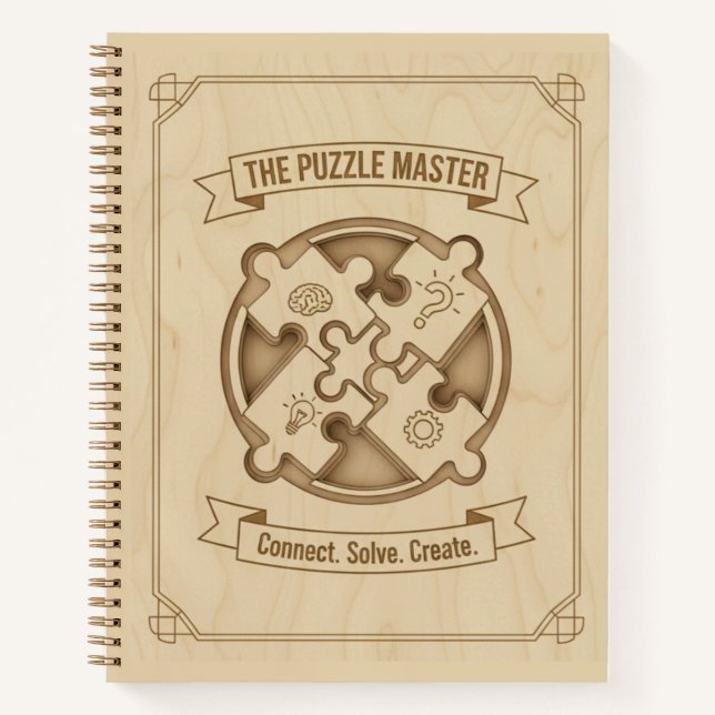 The Puzzle Master Connect Solve Create Wood  Notizbuch (Vorderseite)