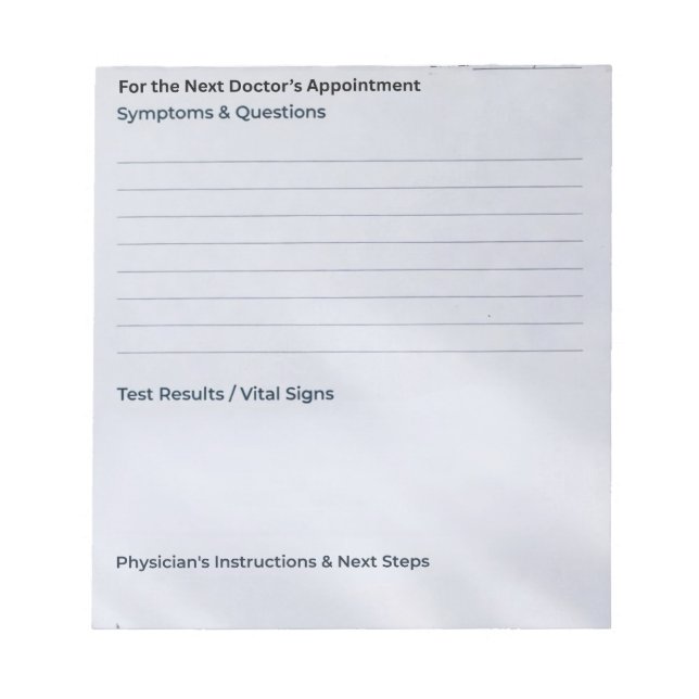The "Quick Notes" Appointment & Questions Notizblock (Vorderseite)