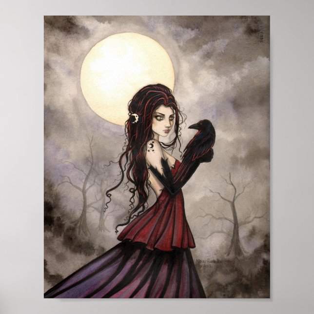 The Raven Gotic Fantasy Woman Wiccan Art Poster (Vorne)
