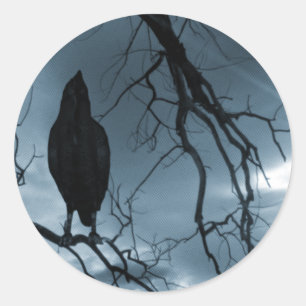 The Raven - Nevermore Sunams & Tree Blue Runder Aufkleber
