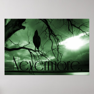 The Raven - Nevermore Sunams Tree - Green Poster